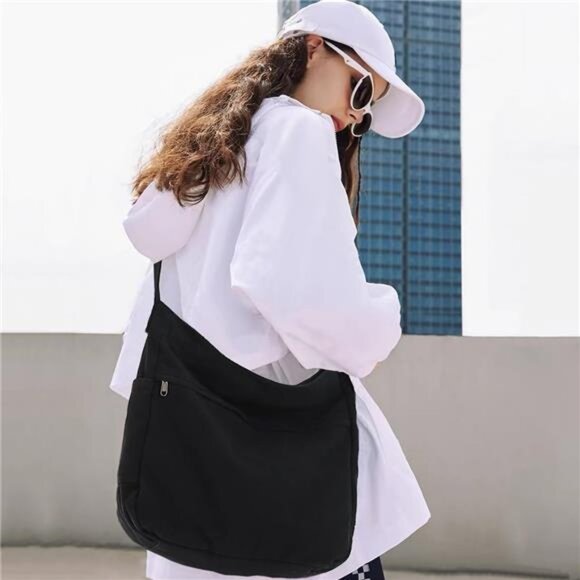 Canvas Shoulder Bag for Women Black - Picture 2 of 6